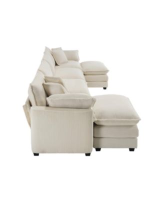 Streamdale Cloud Comfy Soft Upholstered 4 Seater Modular Sofas with 2 Ottomans, Light Beige