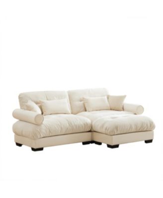 Streamdale Oversize Modern Velvet Two-Seater Sofa with Ottoman and Pillows, Cream