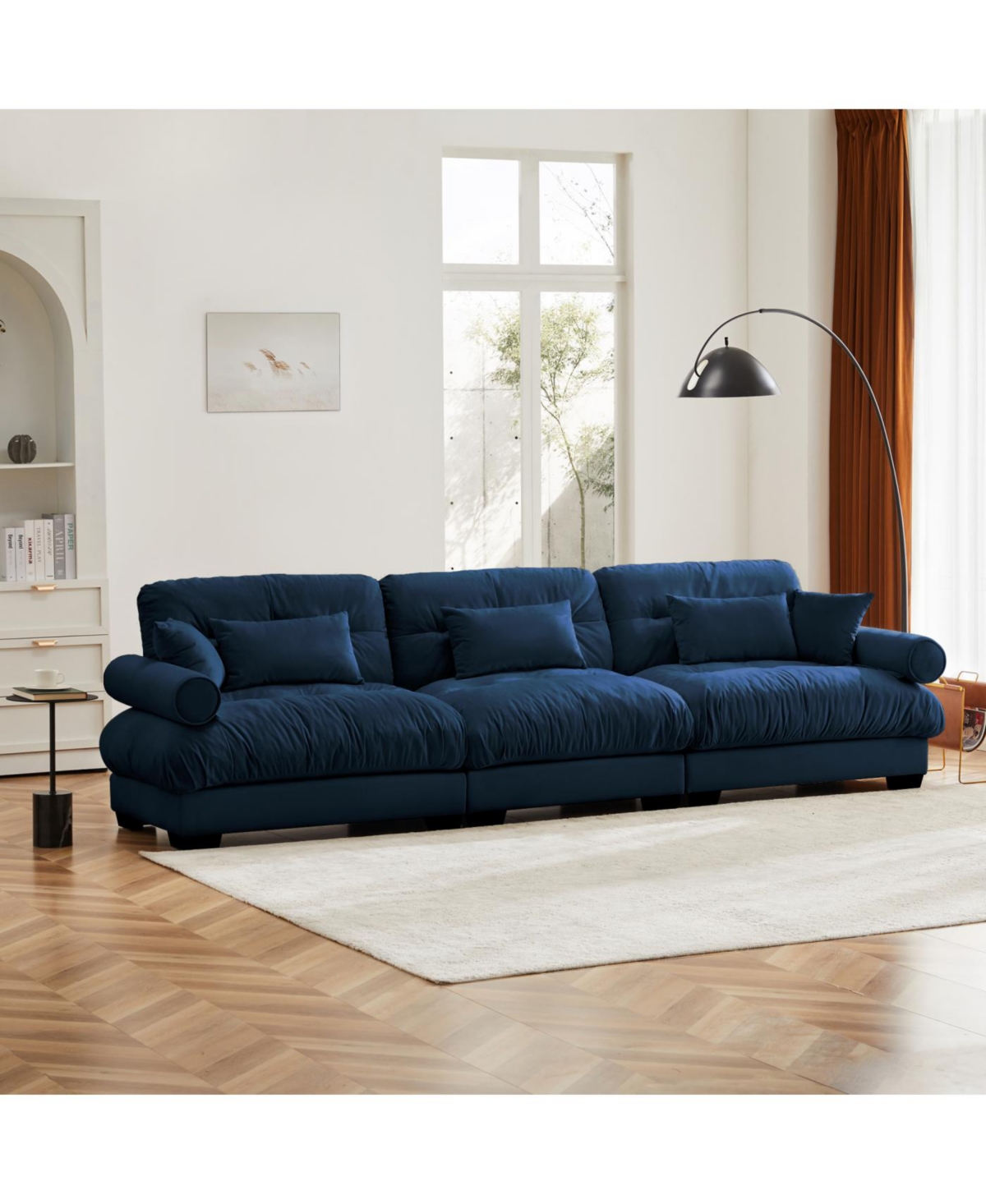 Streamdale Furniture Extra Large 3 Seat Modern Velvet Sofa, Oversize, Comfortable, Blue