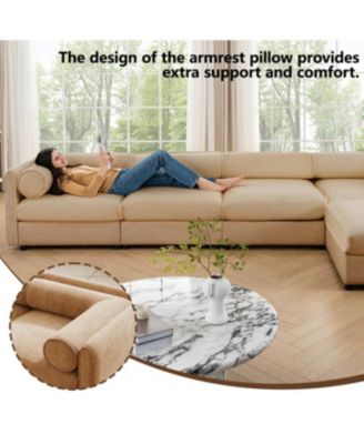 Modern 6-Piece Modular Sectional Sofa with Storage - Camel Chenille