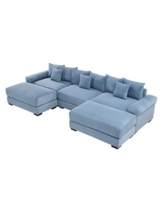 130" Oversized Cloud Modular Sectional Couch, Premium Corduroy, 3-Seater, Blue