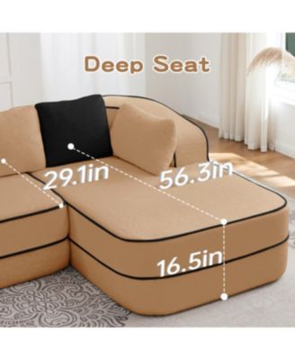 Camel Teddy Fabric L-Shaped Chaise Sofa - No Assembly, Fluffy Comfy Couch