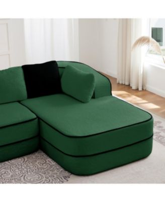 Streamdale Green Teddy Fabric L-Shaped Chaise Sofa - No Assembly, Fluffy Comfy Couch