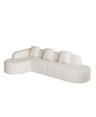 Streamdale L-shaped curved modular sofa, modern lychee-textured polyester, curved backrest with 3 pillows