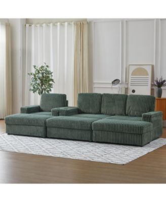 Streamdale Corduroy 3-Seater Sofa with Cup Holders for Living Room