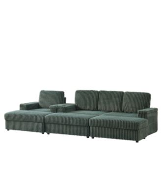 Streamdale Corduroy 3-Seater Sofa with Cup Holders for Living Room