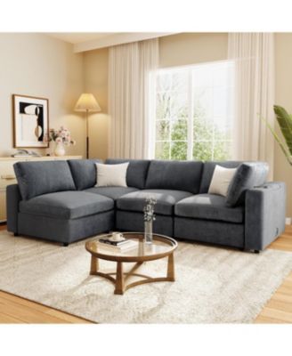 Upholstered Modular Sofa with Storage, USB, Wireless Charging & Bluetooth Speaker