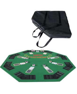 48" Octagon Folding Poker Tabletop with Cup Holders & Chip Racks for 8 Players, Texas Hold'em, Portable with Carry Case