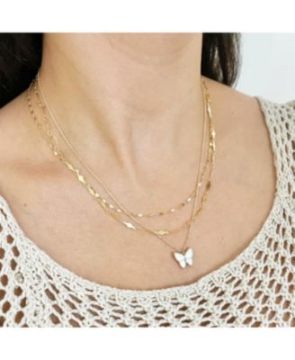 Mother of Pearl Butterfly Necklace 14K Gold