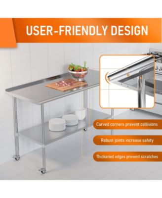 Streamdale Stainless Steel Prep Table 24" x 60" with Wheels & Adjustable Undershelf