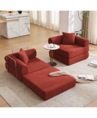 Modular Sofa Bed for Apartment, Convertible Sofa Bed, Corduroy, Ancora Red