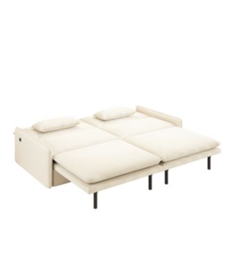 Streamdale 4-Seat Chenille Convertible Sleeper Sofa with Storage, USB & 2-in-1 Pillow - Beige/White