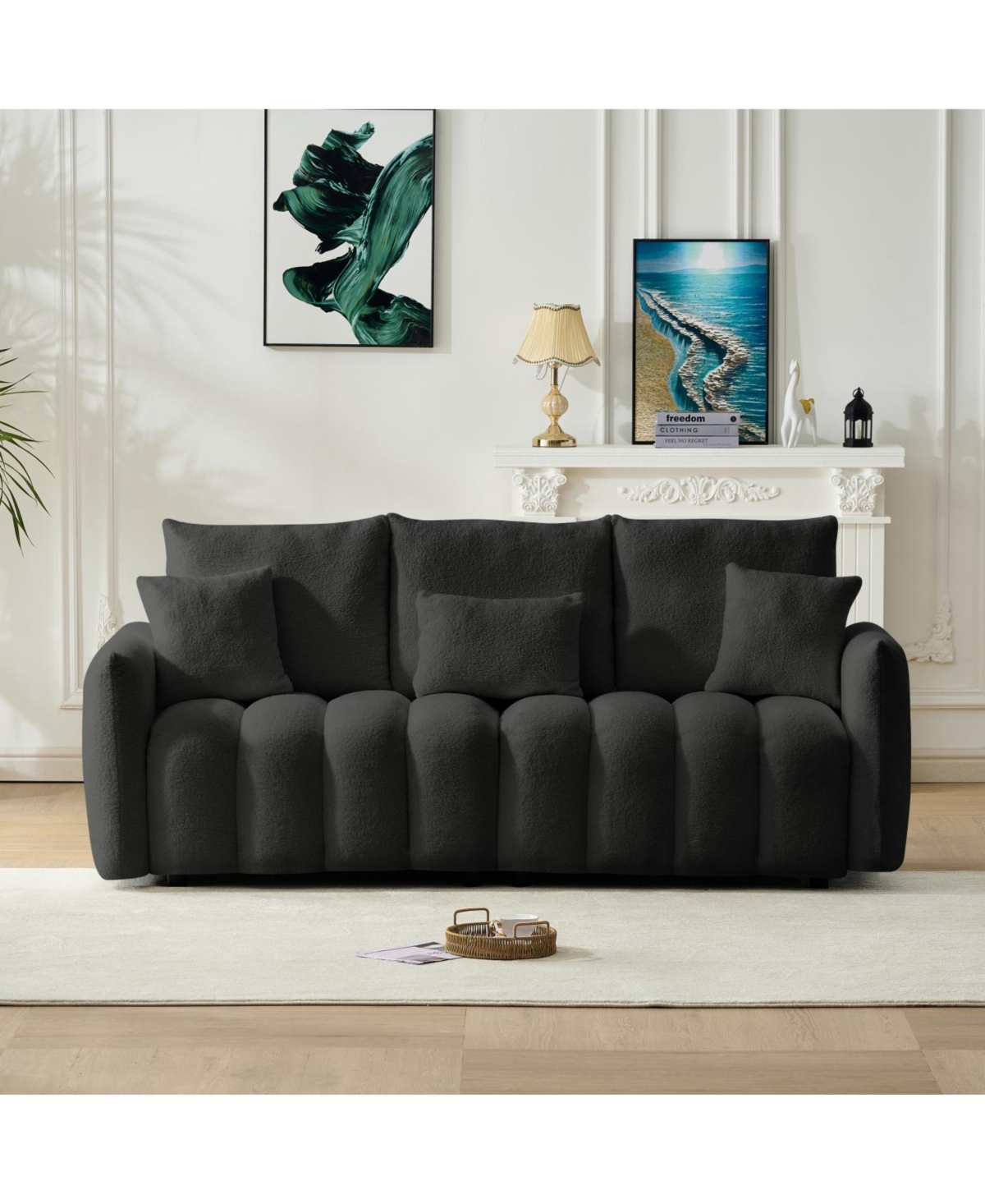 Streamdale Furniture Streamdale 78" Teddy Fabric Sofa with Pillows & Solid Wood Frame