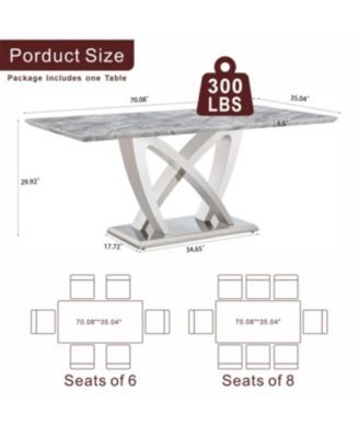 Marble Dining Table for 6, 70" Rectangle Faux Marble Table with Stainless Steel Base