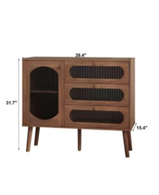 Streamdale Accent Cabinet with 3 Drawers, Wooden Storage Cabinet with Shelves, Natural