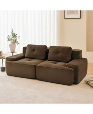 Streamdale 82" Modern L-Shaped Corduroy Sectional Sofa, Deep Seat Couch, Brown