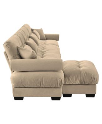 Streamdale L-Shaped Cloud Sofa, Convertible 4-Seater Modular Couch, Velvet Upholstered Corner Couch, Camel