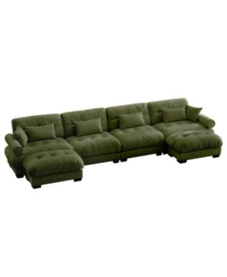 Streamdale U-Shaped Sectional Sofa Cloud Couch with Movable Ottomans, Convertible 4 Seater Velvet Couch.