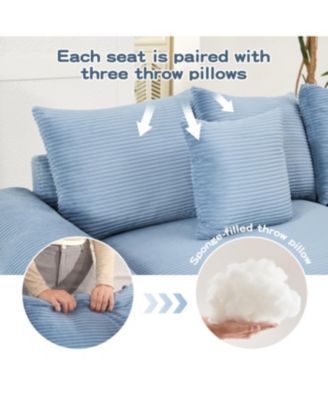 82.6" Oversized Cloud Modular Sectional Couch, Soft Corduroy, Ottoman, Blue