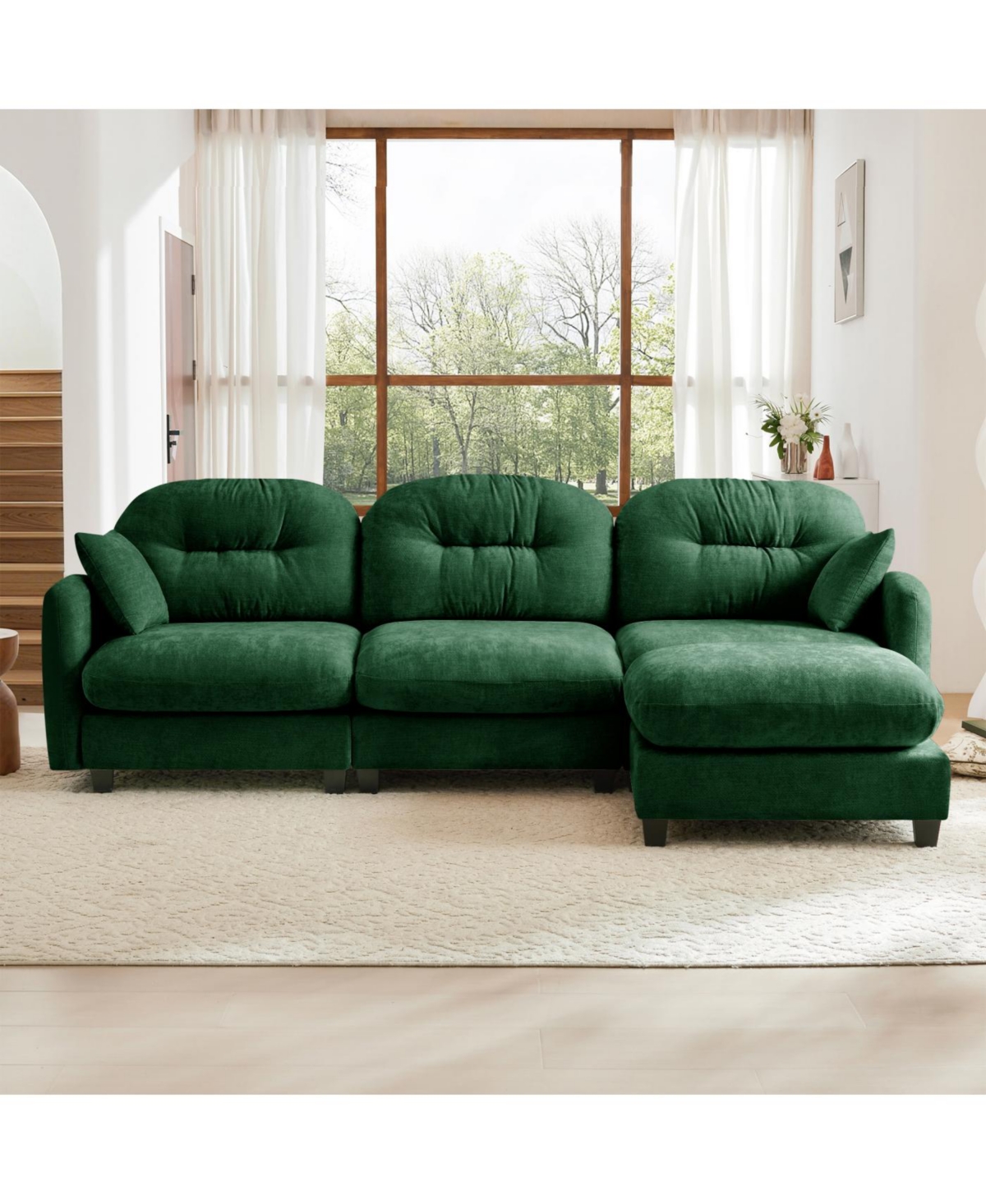 Streamdale Furniture Modular L-Shaped Sectional Couch with Ottoman in Green Chenille