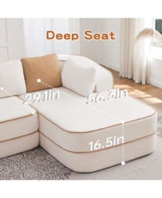 Streamdale White L-Shaped Teddy Fabric Sofa with Chaise - No Assembly Required