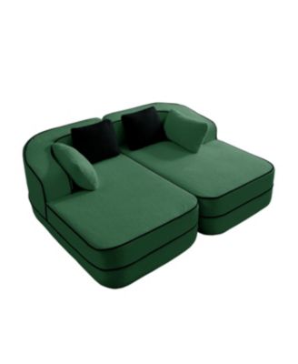 Streamdale Green Teddy Fabric Boneless Sofa with Double Chaises