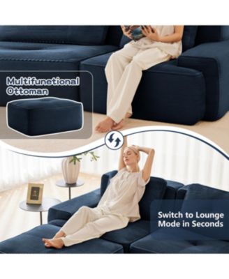 Streamdale Modern L-Shaped Corduroy Sectional Sofa with Movable Ottoman, Blue