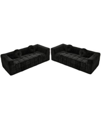 Modern Boneless Couch with Two Circular Throw Pillows, Checkered Design