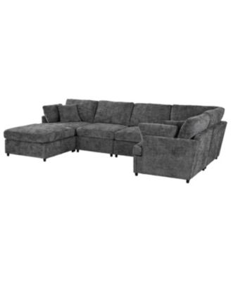 Streamdale U-Shaped Sectional Sofa with Movable Ottoman, 6-Piece Chenille Sofa Set
