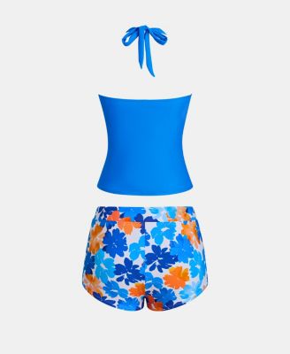 Women's Halter V Neck Adjustable Straps Shorts Tankini Sets