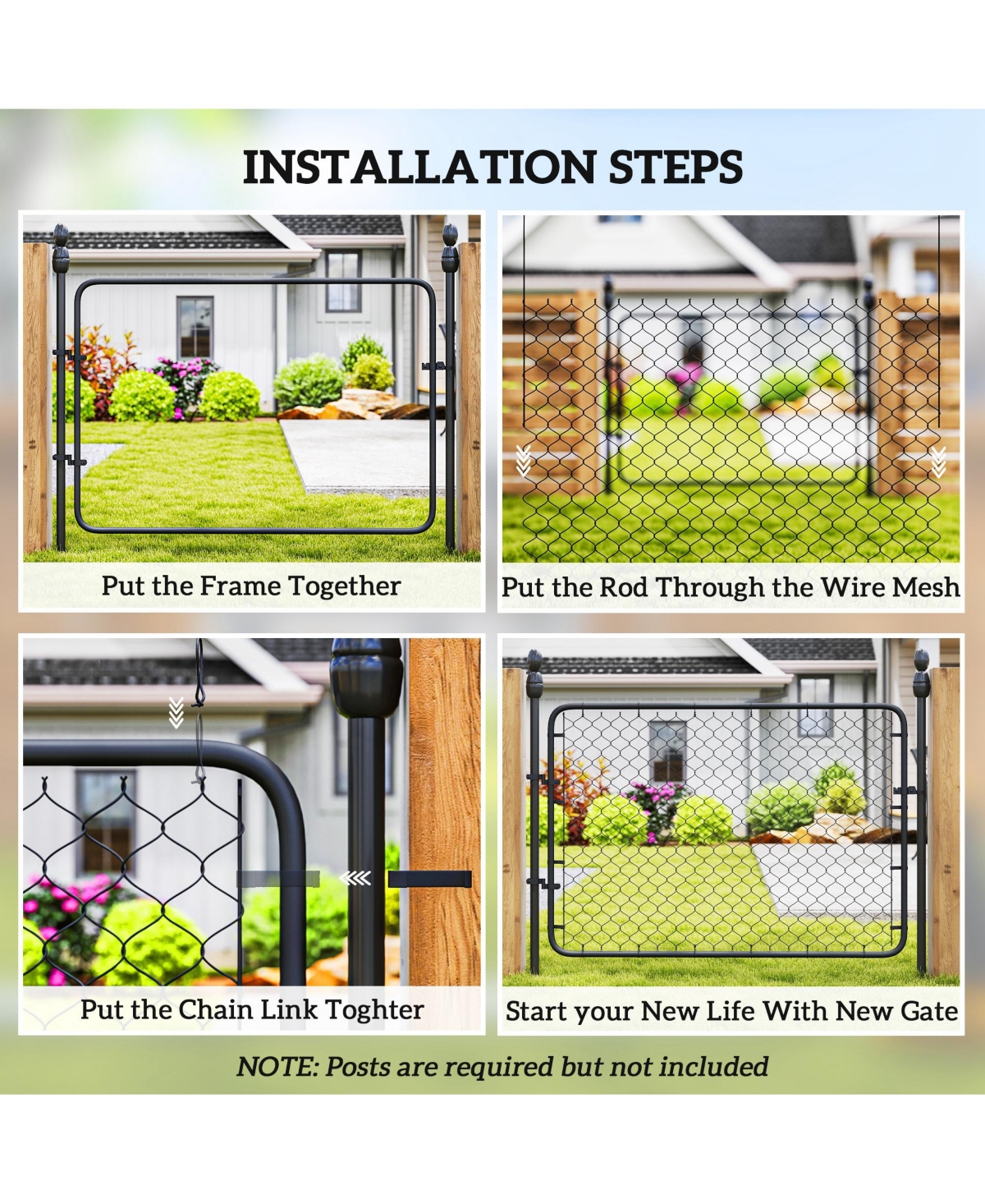 Outsunny Chain Link Fence Gate, Galvanized Steel Garden