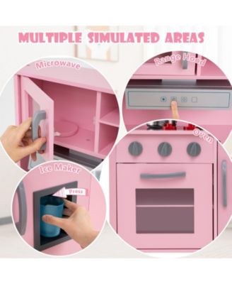 Wooden Pretend Play Kitchen Set for Toddlers with Accessories - Pink