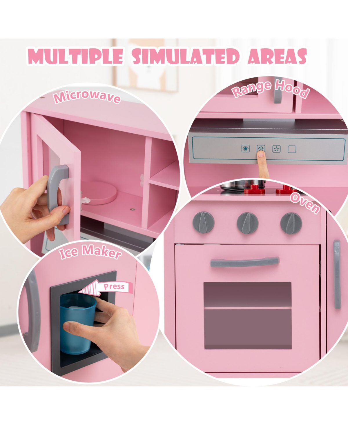 Hongge Wooden Pretend Play Kitchen Set for Toddlers with Accessories - Pink