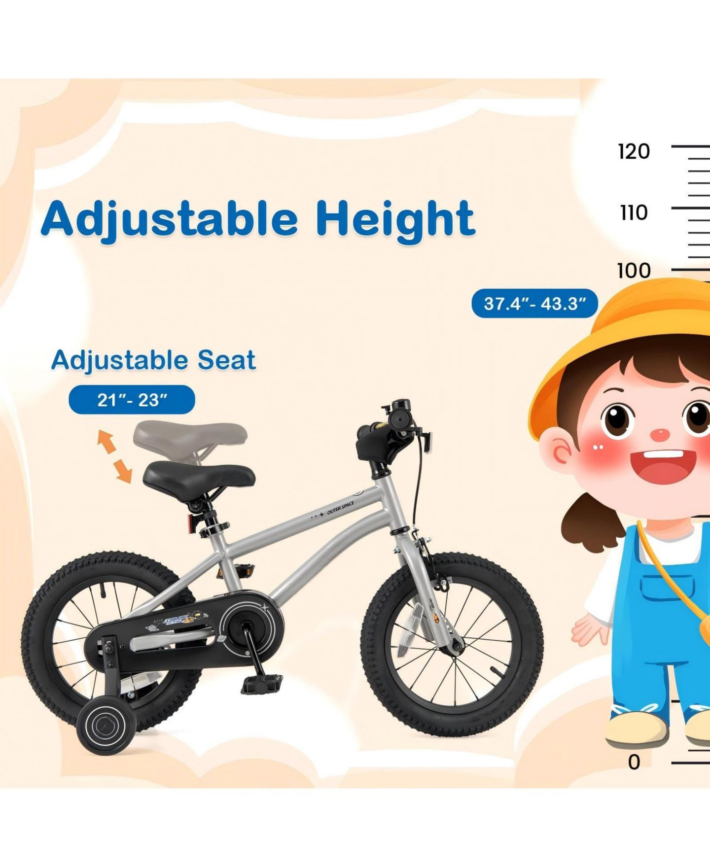 Детская игрушка HONGGE 14-Inch Kids' Bike with High-Carbon Steel Frame and Removable Training Wheels, Ages 3-5, цвет: Серебряный — фото 8