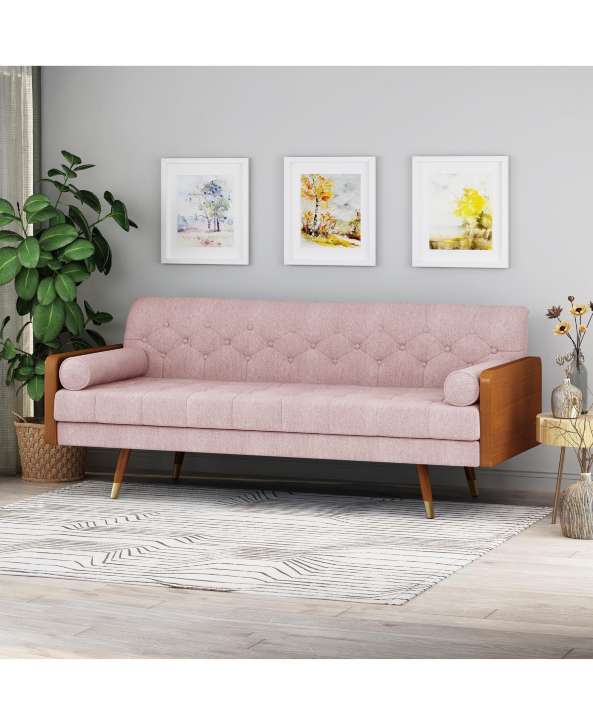 Streamdale Furniture Aidan Mid-Century Modern Tufted Fabric Sofa