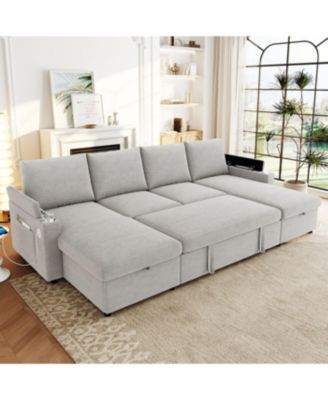 Streamdale Convertible U-Shaped Sectional Sofa with Storage, Cup Holders & USB Ports, Black