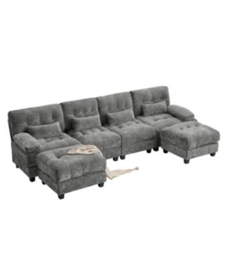 Streamdale 119" 4-Seater Sofa w/ 2 Ottomans, Adj. Backrest, 350lb/Seat, Chenille