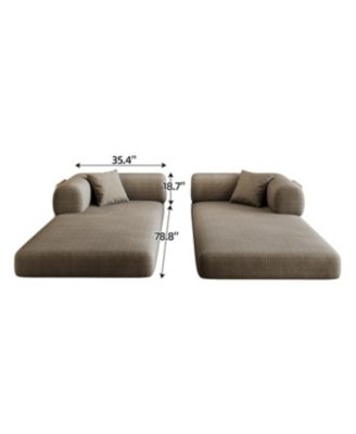 Camel Corduroy Compression Sofa, Convertible Floor Sofa Bed with Pillow Back Support