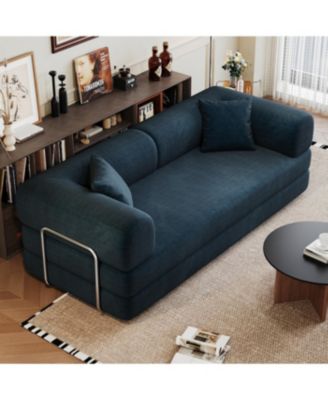 78.8" Corduroy Compression Sofa Bed with Pillow, Blue