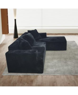 Comfy Corduroy Compression Sectional Couch with Chaise, Black Sofas