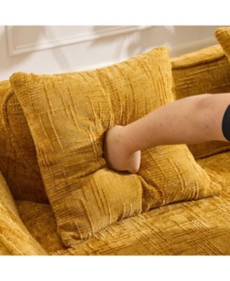 Streamdale Yellow curved two-person sofa with armrests and two pillows