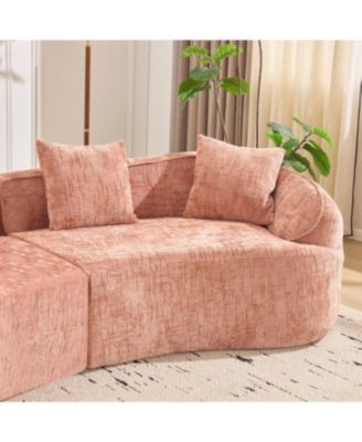  Pink Curved Compressed Sofa, Nordic-style Design for Living Room