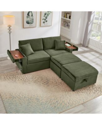 Streamdale Comfortable Fluffy Corduroy Lazy Sofa with Storage, Double Ottomans & Table Board