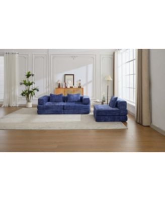 Compression Sofa, Convertible Floor Sofa Bed, Modular Sectional, No Assembly, Chenille, Dark Blue