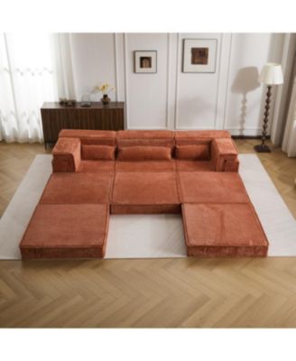 Orange Compression Sofa, Convertible Floor Sofa Bed, Modular Sectional