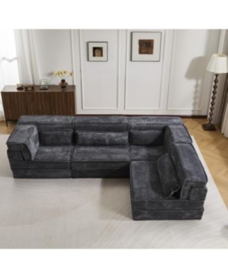 Compression Sofa, Convertible Floor Sofa Bed, Modular Sectional Sofa, Dark Grey