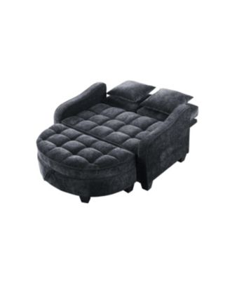 Two-seater sofa with storage chaise longue and throw pillows - Black