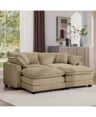Streamdale Corduroy Two-Seater Sofa with 2 Footrests and Ottoman