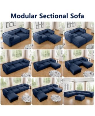 Streamdale Modular L-Shaped Blue 4-Seat Sofa with Storage & Deep Seating
