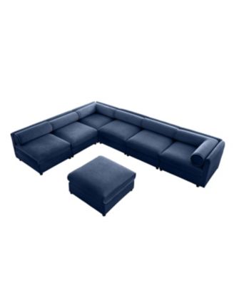 Modern 6-Piece Modular Sectional Sofa with Storage - Soft Blue Chenille